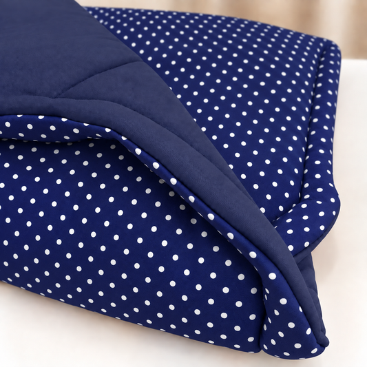 Edredom Estampado Dupla Face para Berço Americano Poá Azul Marinho