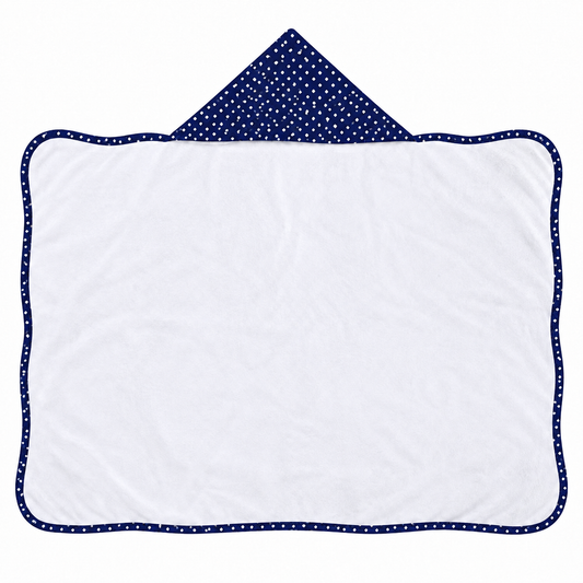 Toalha de Banho com Capuz Forrada Plush Atoalhado Premium 1M x 70cm Poá Azul Marinho