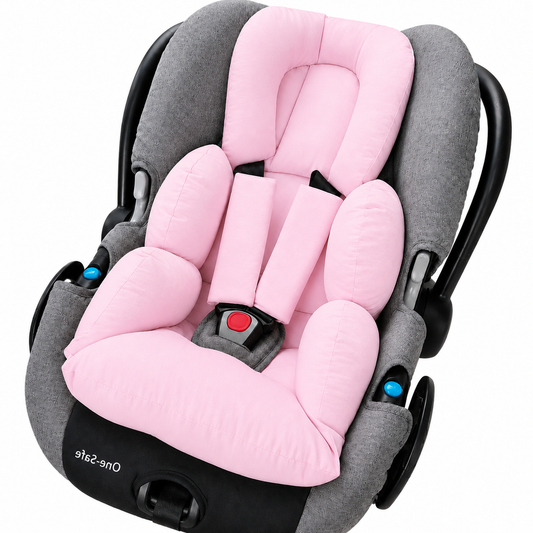Kit Colchonetes 3 Peças para Carrinho & Bebê Conforto + Protetores de Cinto Rosa
