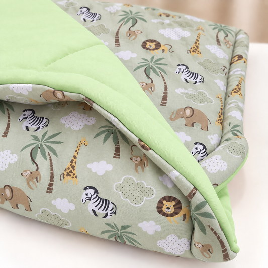 Edredom Estampado Dupla Face para Berço Americano Safari Verde