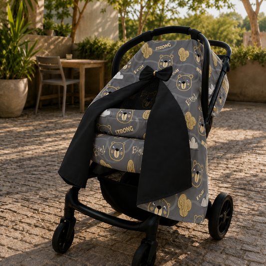 Capota para Bebê Conforto Tenda Dupla Face Urso Ted Verso Preto