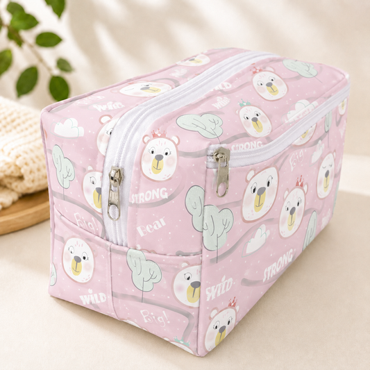 Necessaire Porta Fraldas e Lenço Umedecido 3 Compartimentos Ursa Rosa