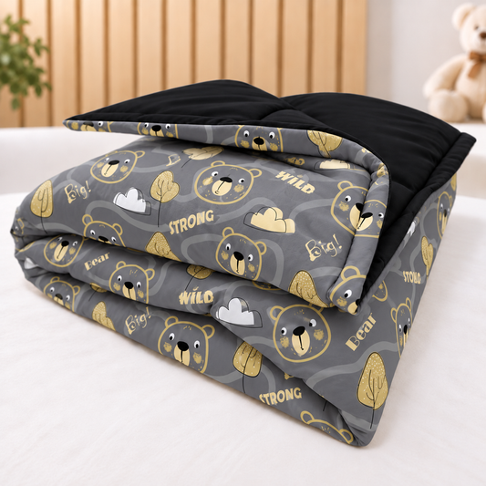 Edredom Estampado Dupla Face para Mini Berço Urso Ted c/ Preto