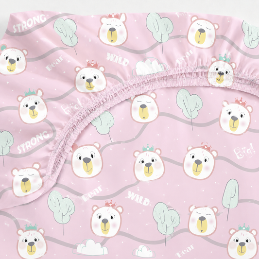 Lençol Estampado para Berço 100% Algodão Ursa Rosa