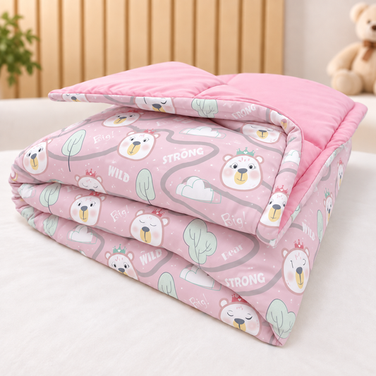 Edredom Estampado Dupla Face para Mini Berço Ursa Rosa