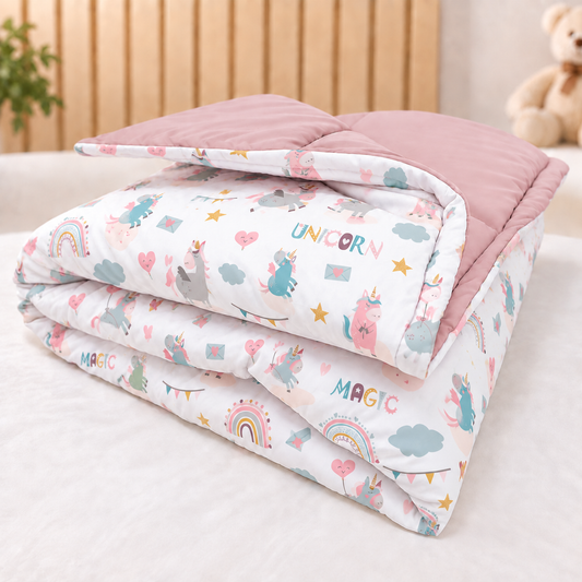 Edredom Estampado Dupla Face para Mini Berço Unicórnio