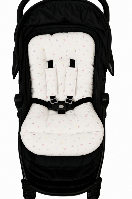 Kit Colchonetes 3 Peças para Carrinho & Bebê Conforto + Protetores de Cinto Vitória Rosa Verso Rosa