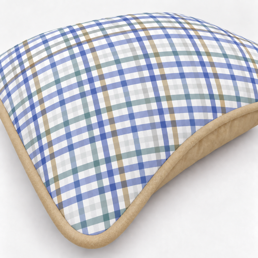 Almofada Decorativa 30cm x 30cm Xadrez Azul c/ Bege