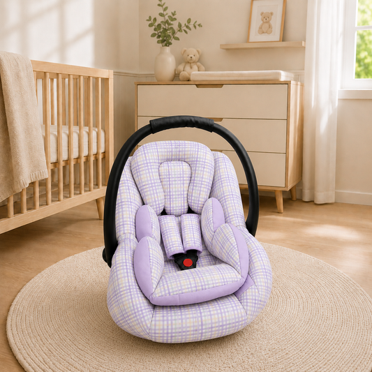 Kit para Bebê Conforto 3 Peças Dupla Face Xadrez Lilás Verso Lilás