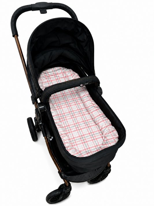 Fronha para Ninho Casulinho Premium para Carrinho Moisés Universal Xadrez Rosê