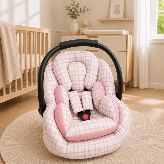 Kit para Bebê Conforto 3 Peças Dupla Face Xadrez Rosê
