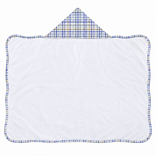 Toalha de Banho com Capuz Forrada Plush Atoalhado Premium 1M x 70cm Xadrez Azul
