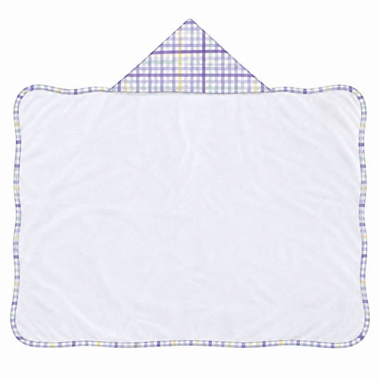 Toalha de Banho com Capuz Forrada Plush Atoalhado Premium 1M x 70cm Xadrez Lilás