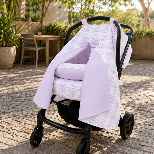 Capota para Bebê Conforto Tenda Dupla Face Xadrez Lilás Verso Lilás