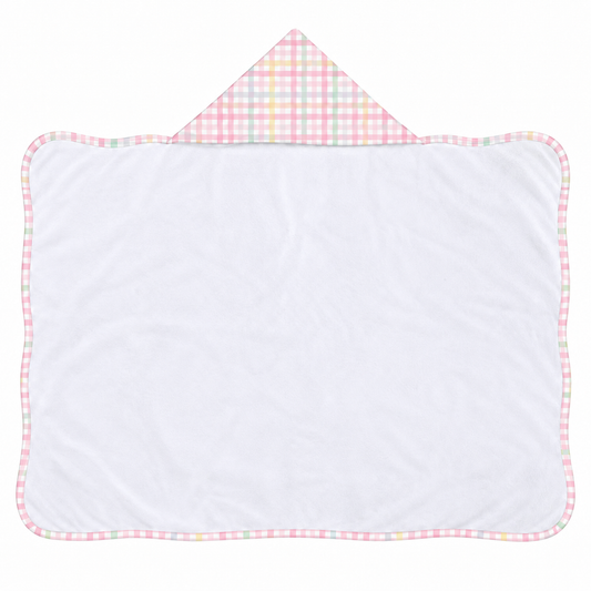 Toalha de Banho com Capuz Forrada Plush Atoalhado Premium 1M x 70cm Xadrez Rosa