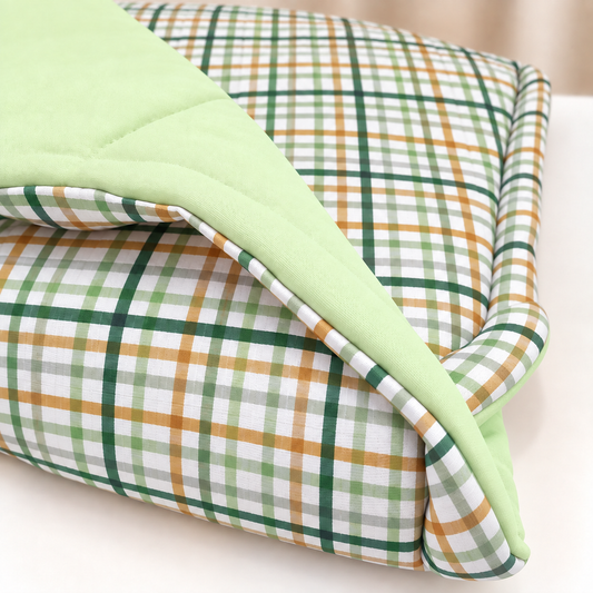 Edredom Estampado Dupla Face para Berço Americano Xadrez Verde c/ Verde