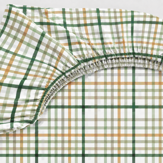 Lençol Estampado para Berço 100% Algodão Xadrez Verde