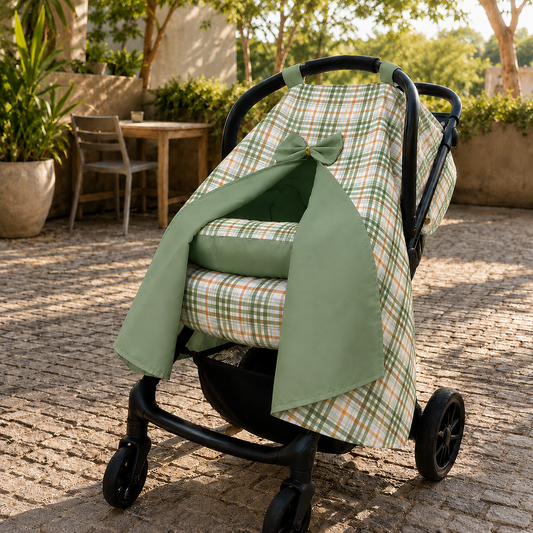 Capota para Bebê Conforto Tenda Dupla Face Xadrez Verde Verso Verde Menta