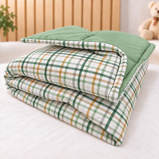 Edredom Estampado Dupla Face para Mini Berço Xadrez Verde c/ Verde Menta