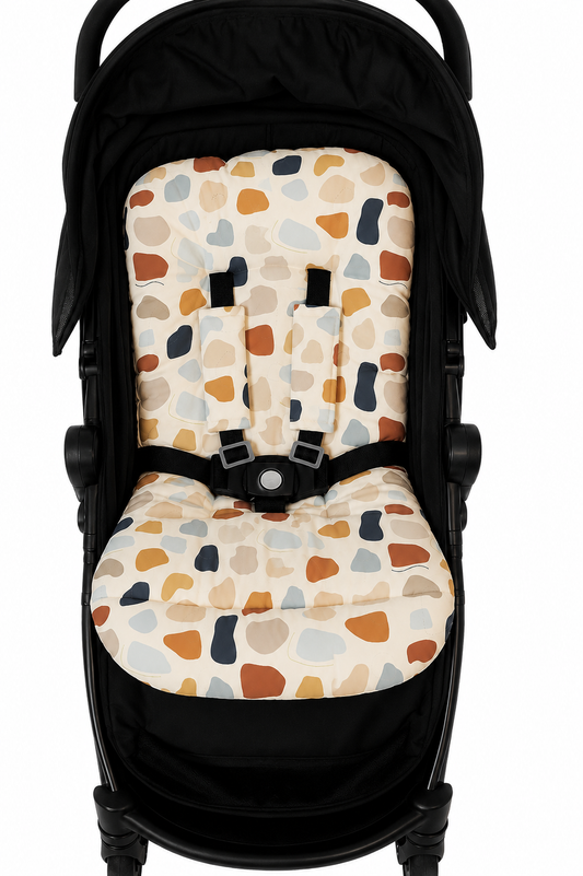 Kit Colchonetes 3 Peças para Carrinho & Bebê Conforto + Protetores de Cinto Manchitas Menino Verso Marinho