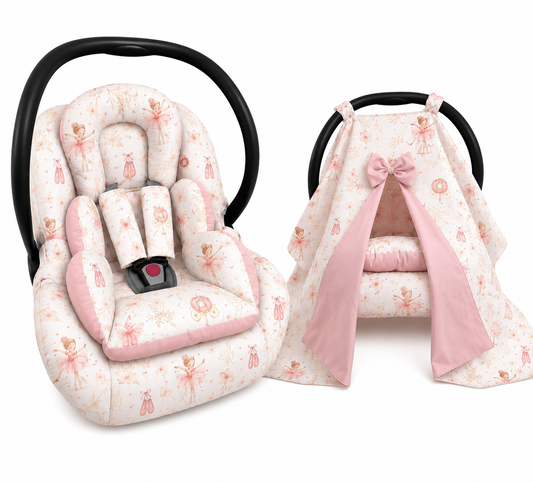 Kit para Bebê Conforto 4 Peças Dupla Face com Capota Tenda Bailarina