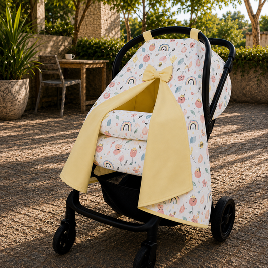 Capota para Bebê Conforto Tenda Dupla Face Abelha Verso Amarelo