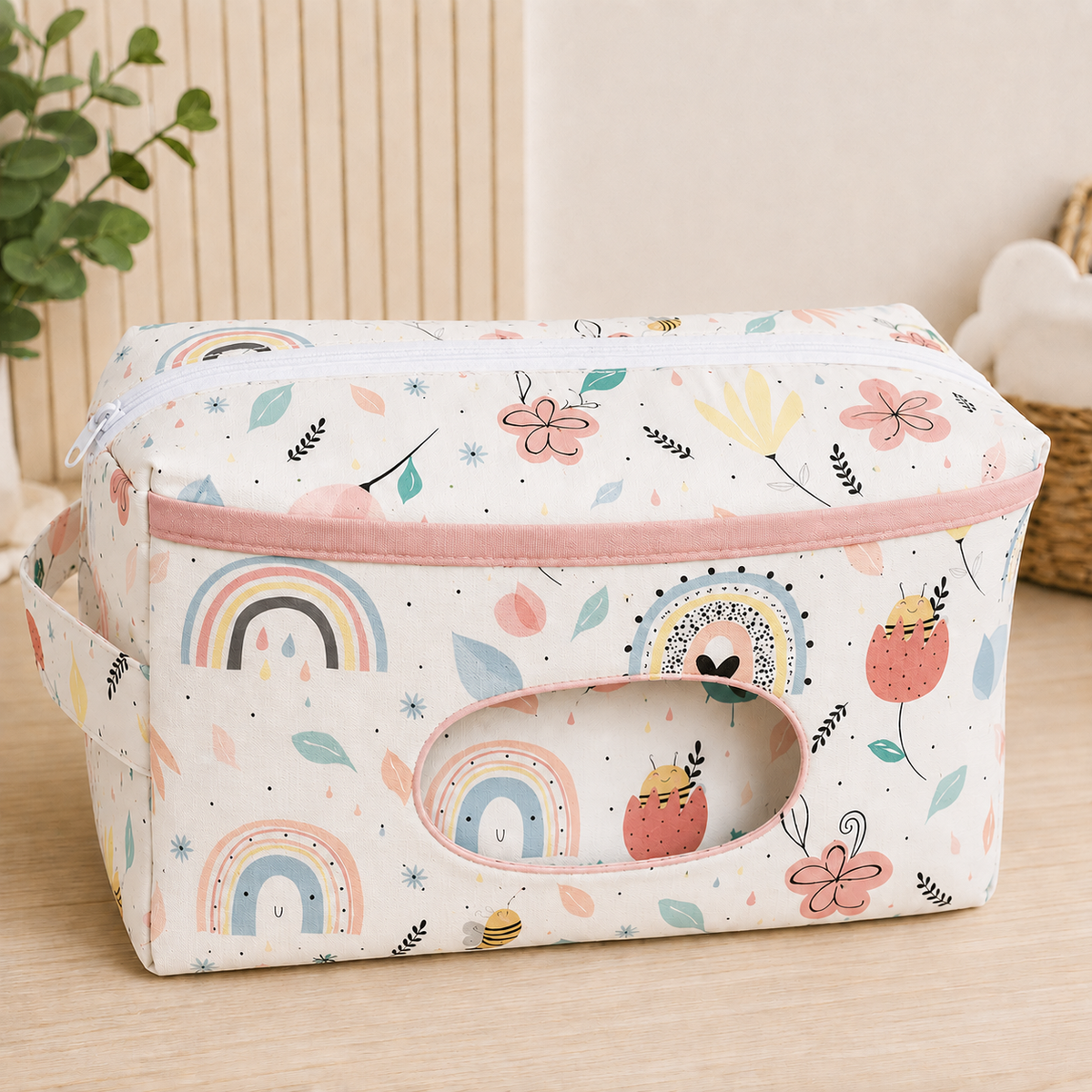Necessaire Porta Fraldas e Lenço Umedecido 3 Compartimentos Abelha