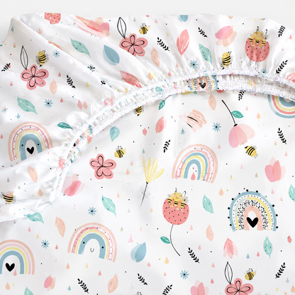 Lençol Estampado para Mini Berço 100% Algodão Abelha
