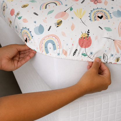 Lençol Estampado para Mini Berço 100% Algodão Abelha