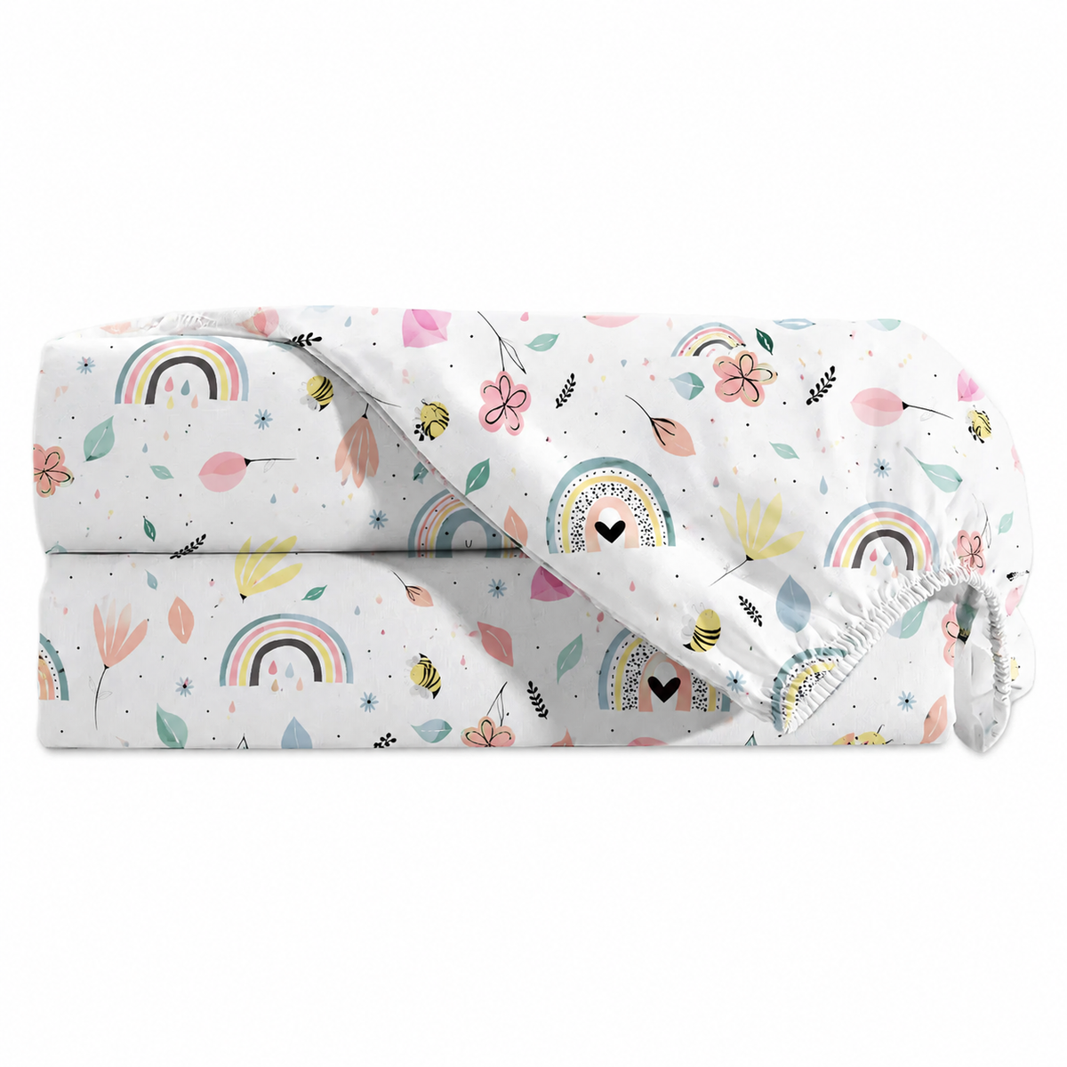 Lençol Estampado para Mini Berço 100% Algodão Abelha