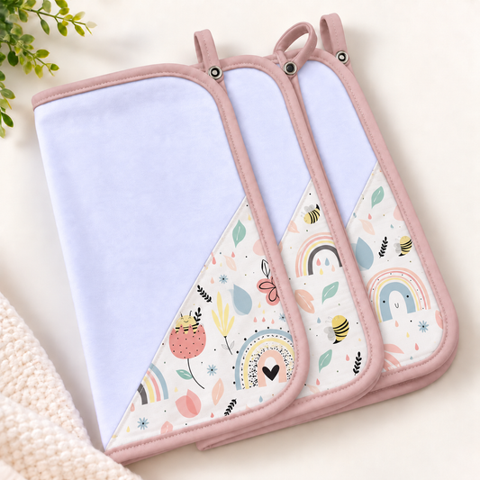 Toalha de Boca Malha Dupla Penteada Premium Abelha c/ Rosê | Kit com 3 Unidades
