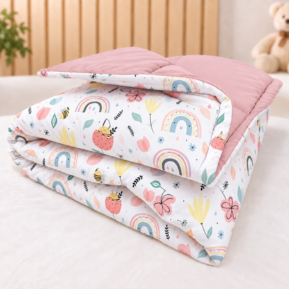 Edredom Estampado Dupla Face para Mini Berço Abelha c/ Rosê
