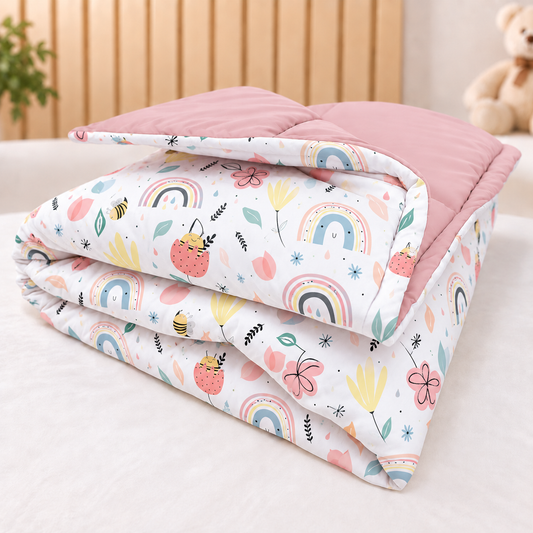 Edredom Estampado Dupla Face para Mini Berço Abelha c/ Rosê