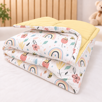 Edredom Estampado Dupla Face para Mini Berço Abelha c/ Amarelo