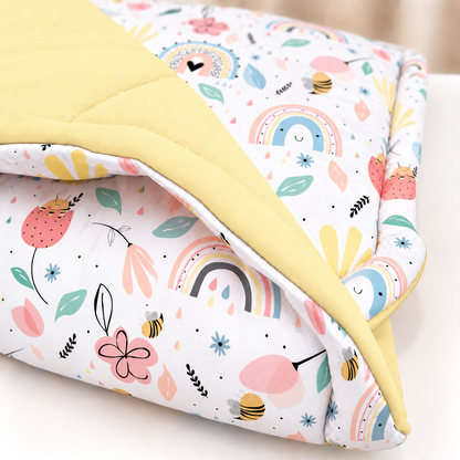 Edredom Estampado Dupla Face para Mini Berço Abelha c/ Amarelo