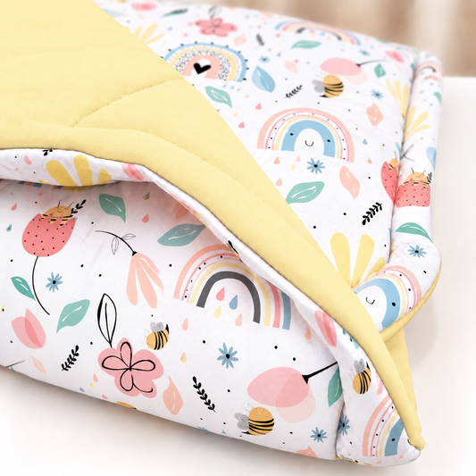 Edredom Estampado Dupla Face para Berço Americano Abelha c/ Amarelo