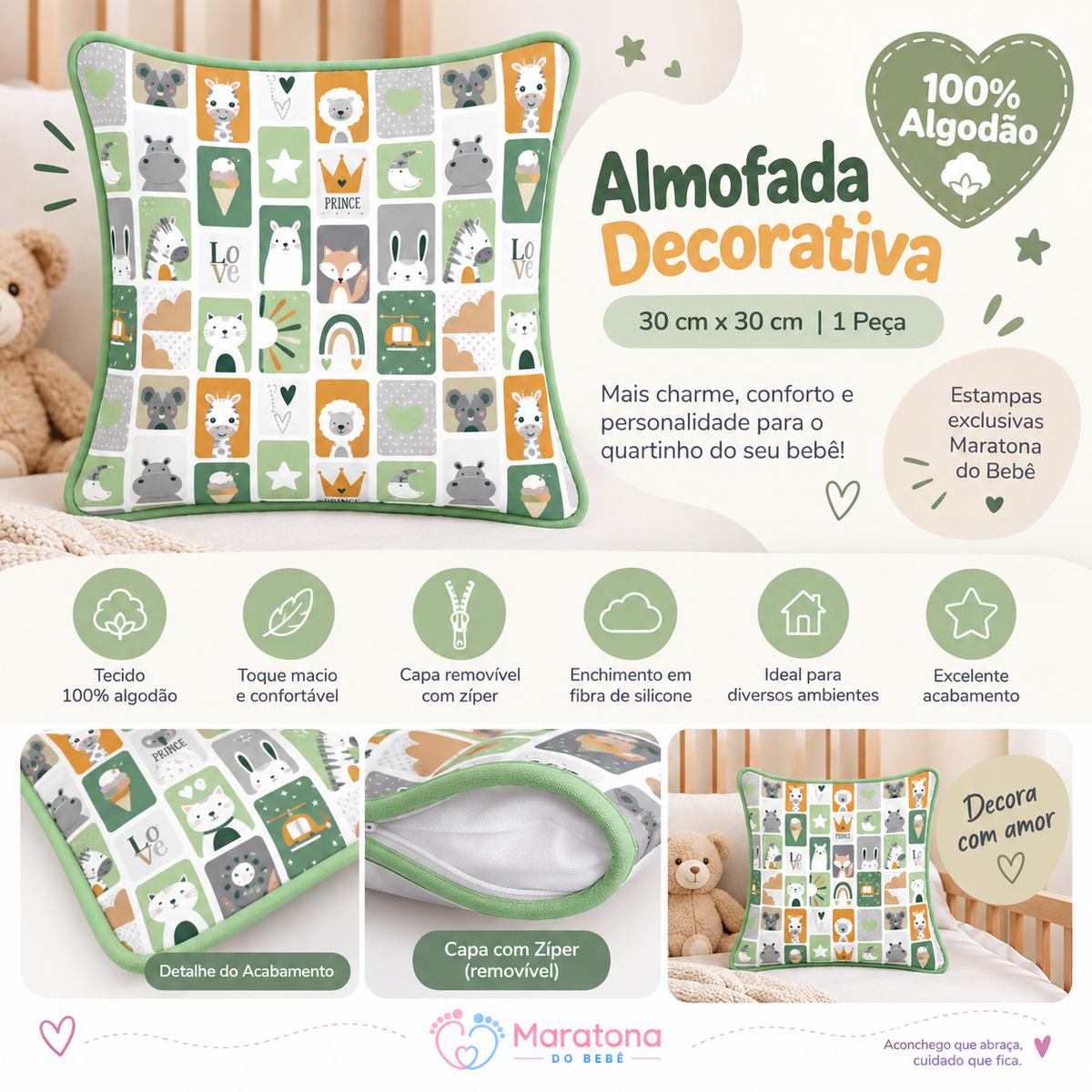 Almofada Decorativa 30cm x 30cm Rosê