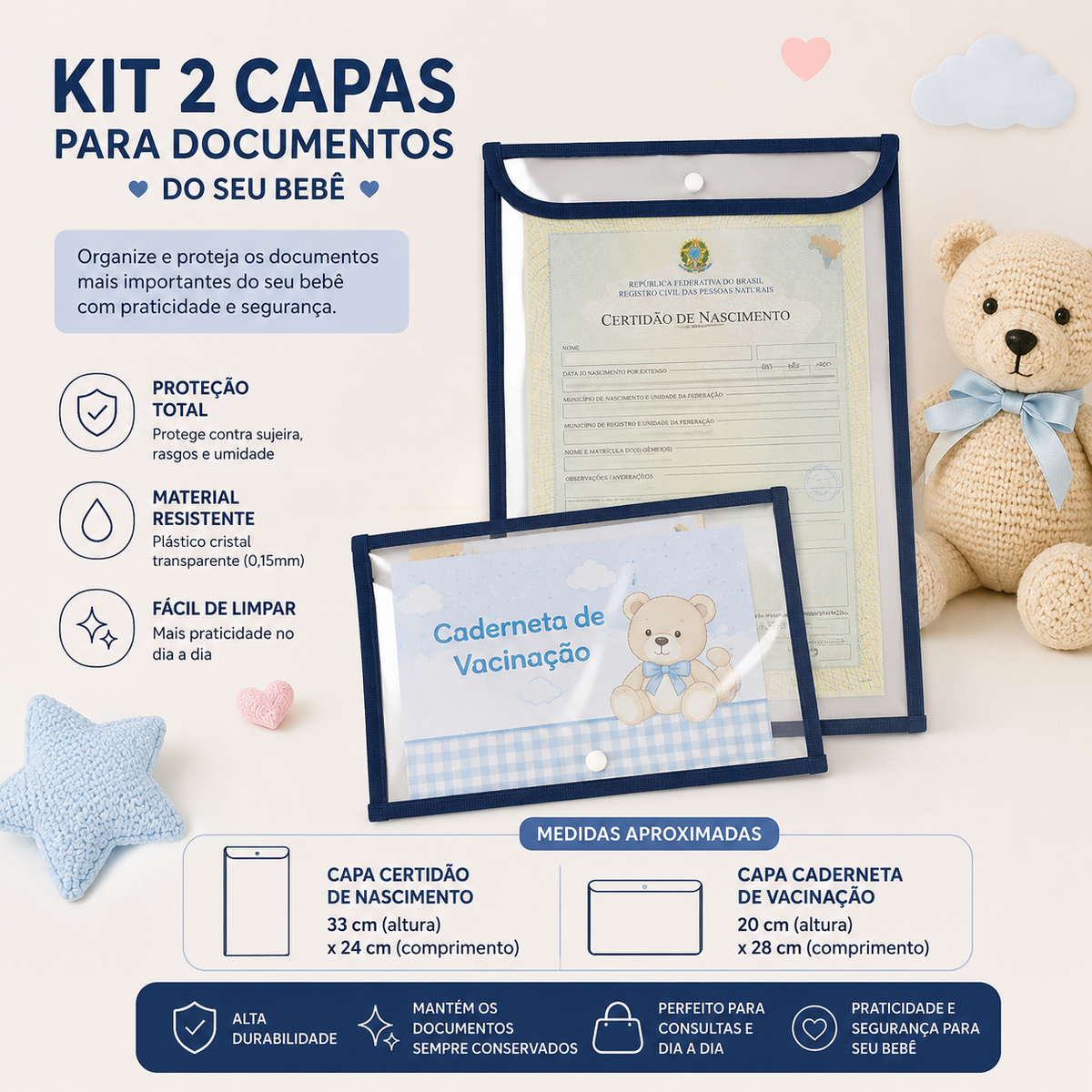 Kit com 2 Capas Organizadoras para Certidão e Documentos Branco