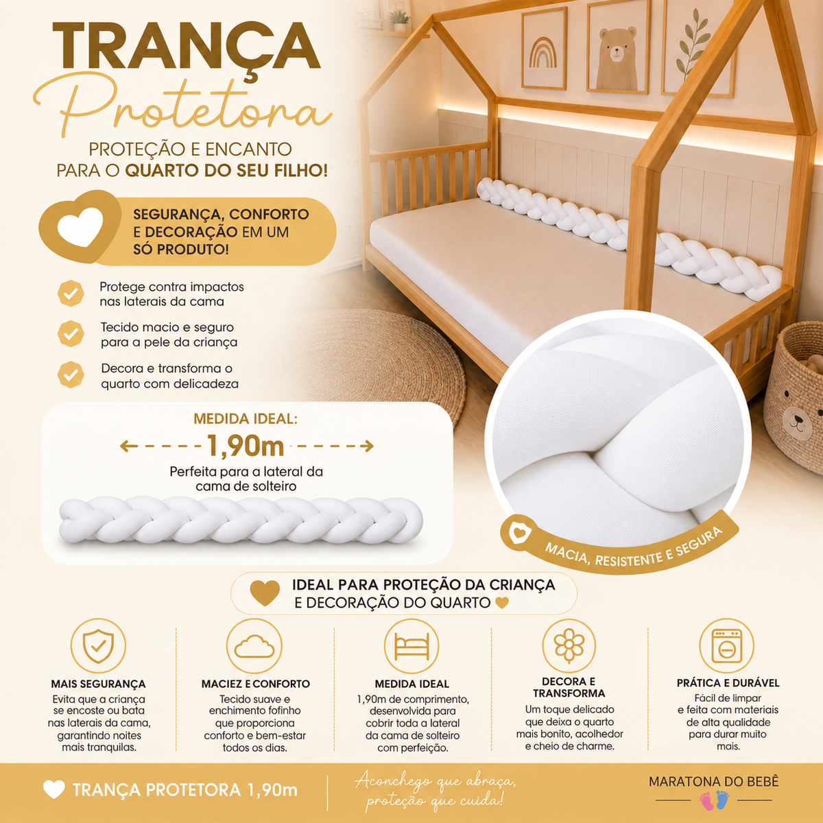 Trança Protetora Lateral Solteiro & Cama Casal 1,90 Metros Vermelho