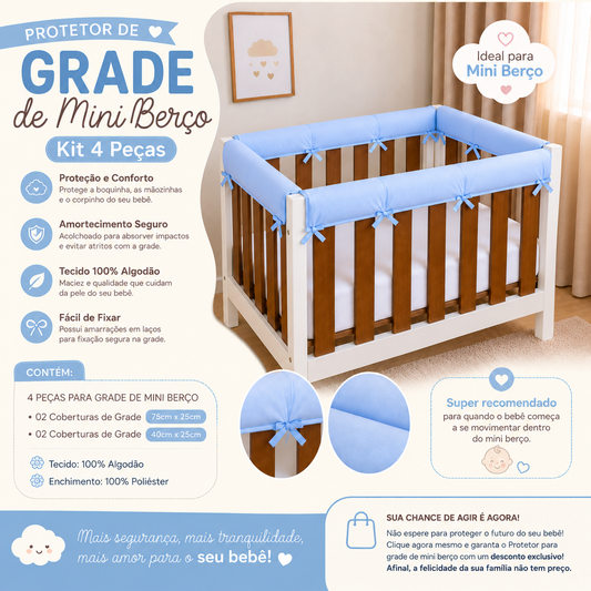 Protetor de Grade para Mini Berço Acolchoado 4 Peças Abelha