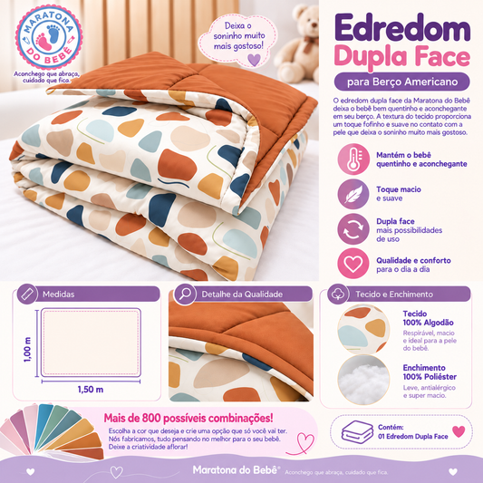 Edredom Estampado Dupla Face para Berço Americano Coral