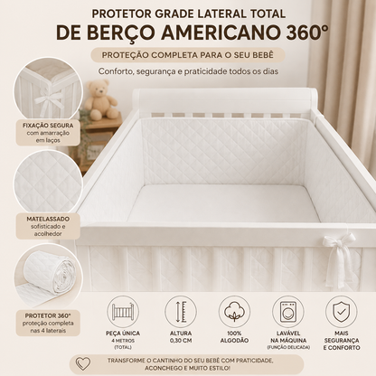 Protetor de Grade Total 360° para Berço Americano Rosa