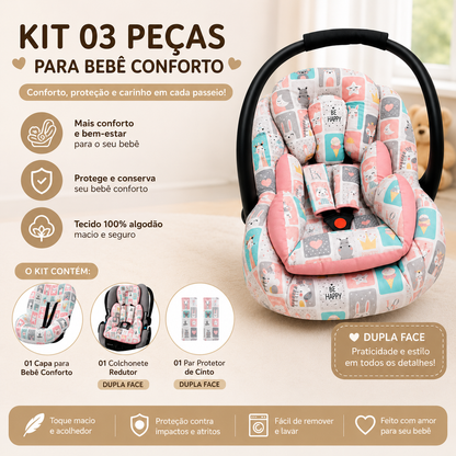 Kit para Bebê Conforto 3 Peças Dupla Face Abelha Verso Rosê