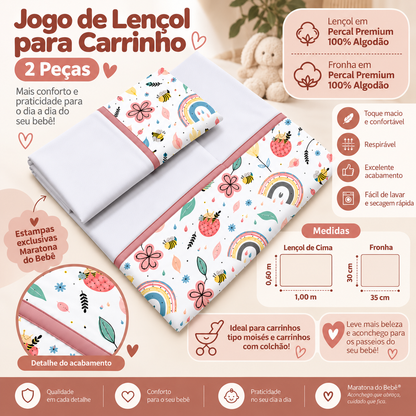 Jogo de Lençol para Carrinho 2 Peças Abelha c/ Rosê