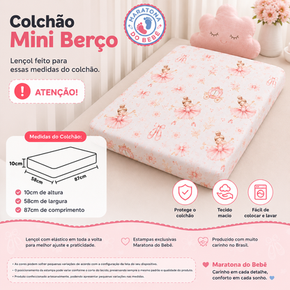 Lençol Estampado para Mini Berço 100% Algodão Bailarina