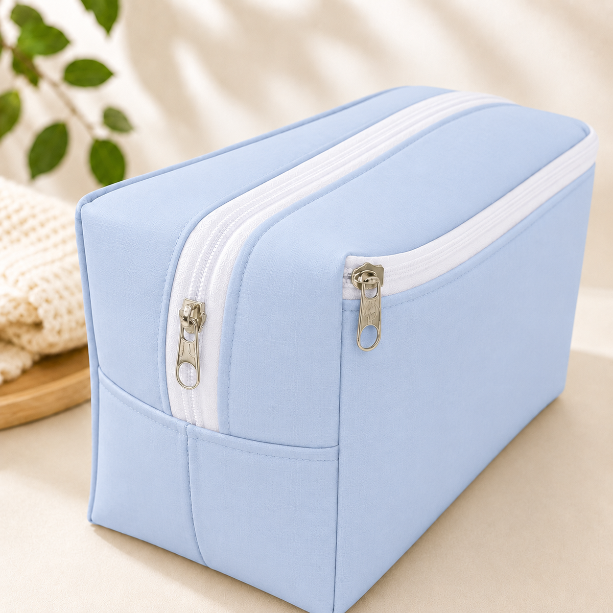 Necessaire Porta Fraldas e Lenço Umedecido 3 Compartimentos Azul Bebê