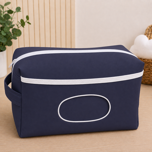 Necessaire Porta Fraldas e Lenço Umedecido 3 Compartimentos Azul Marinho