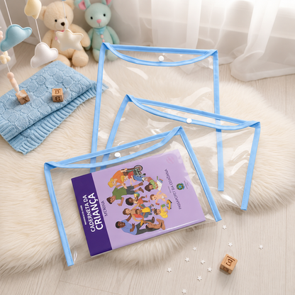 Kit com 3 Capas Organizadoras para Certidão e Documentos Azul Bebê