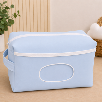 Necessaire Porta Fraldas e Lenço Umedecido 3 Compartimentos Azul Bebê
