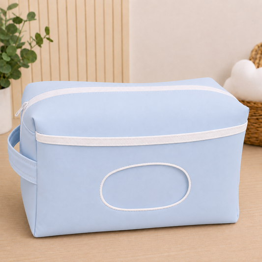 Necessaire Porta Fraldas e Lenço Umedecido 3 Compartimentos Azul Bebê